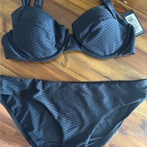 Black Bikini Swim Set with Textured Fabric